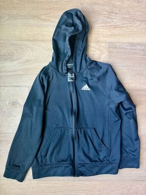 adidas Kids Black Full-Zip Hooded Sweatshirt